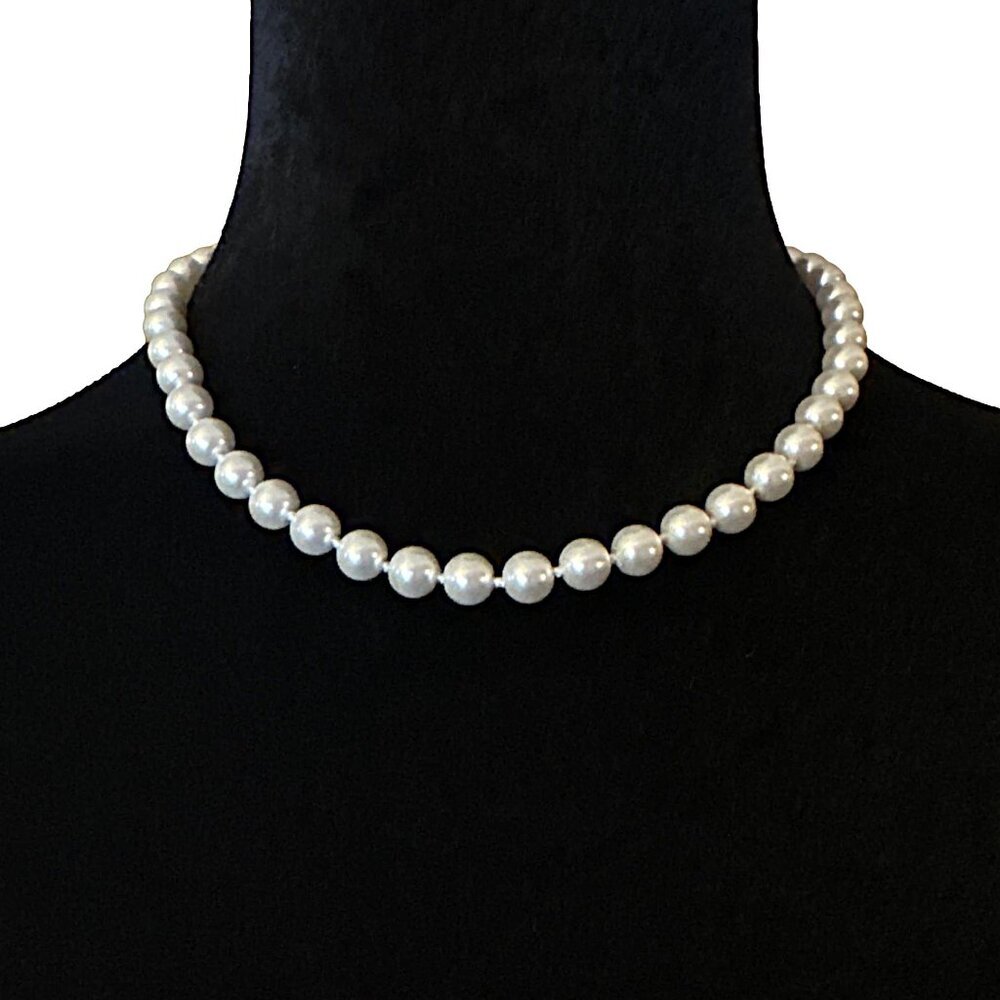 Rmn Faux Pearl Necklace Adjustable Length White Hand Knotted 8$